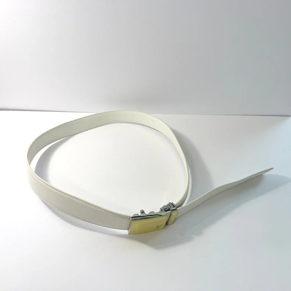 Mission Belt Mens White Leather Ratchet Belt Adjustable Golf Casual 47in - Picture 4 of 8